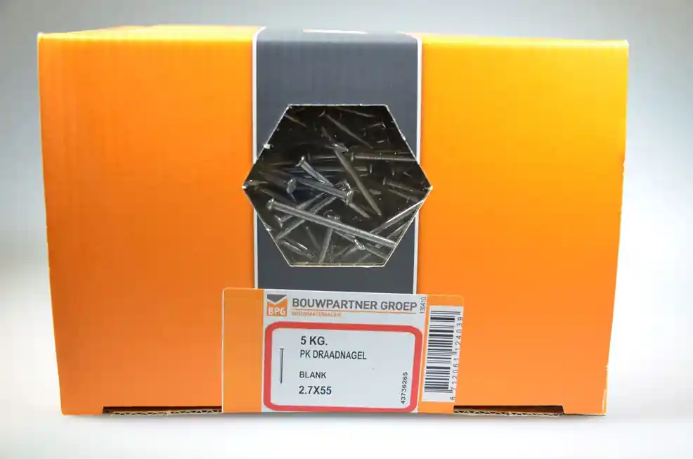 Draadnagel 2.7x55 pl. geruite kop blank staal ds 5 kg