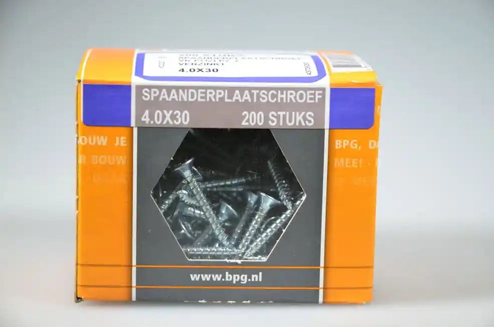 spaanplaatschroef 4.0x30 verz. kop pozidriv voldr neutraal verpakt verz. ds 200 st