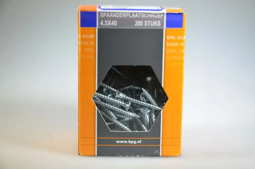 spaanplaatschroef 4.5x40 verz. kop pozidriv voldr neutraal verpakt verz. ds 200 st