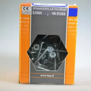 spaanplaatschroef 5.0x60 verz. kop pozidriv voldr neutraal verpakt verz. ds 100 st