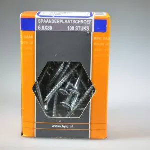 spaanplaatschroef 6.0x80 verz. kop pozidriv deeldr. neutraal verpakt verz. ds 100 st
