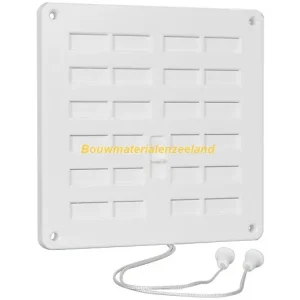 Afsluitbaar ventilatierooster 200x200mm met trekkoord wit