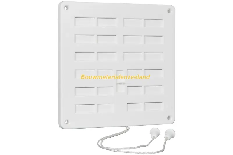 Afsluitbaar ventilatierooster 200x200mm met trekkoord wit