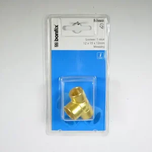 Messing sold.t-stuk 12x15x12mm bonfix label 1 st (GASTEC/KIWA)