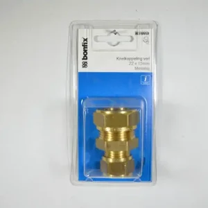 Messing knelkoppeling 22x15 mm bonfix label 1 st (GASTEC/KIWA)