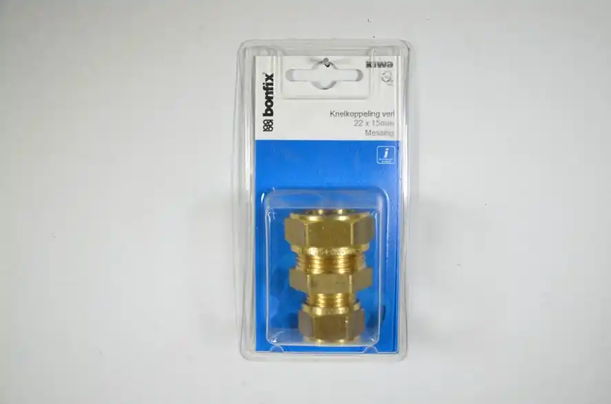 Messing knelkoppeling 22x15 mm bonfix label 1 st (GASTEC/KIWA)