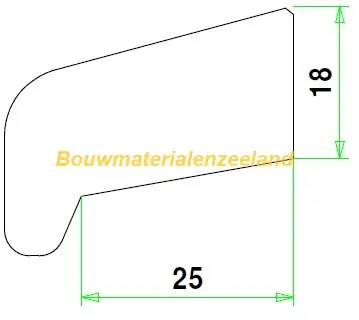 Glaslat I25 meranti 80 mu gegrond 18x39 mm sponning 25 L= 4300 mm