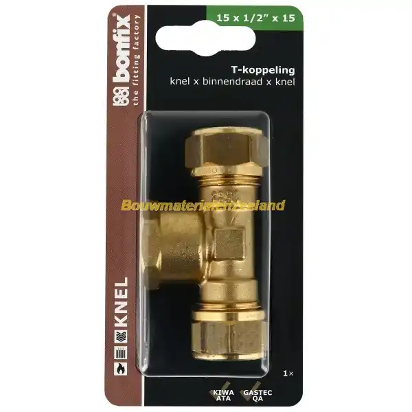 BONFIX Blister T-stuk 15 x 1/2 inch binnen draad x 15 mm