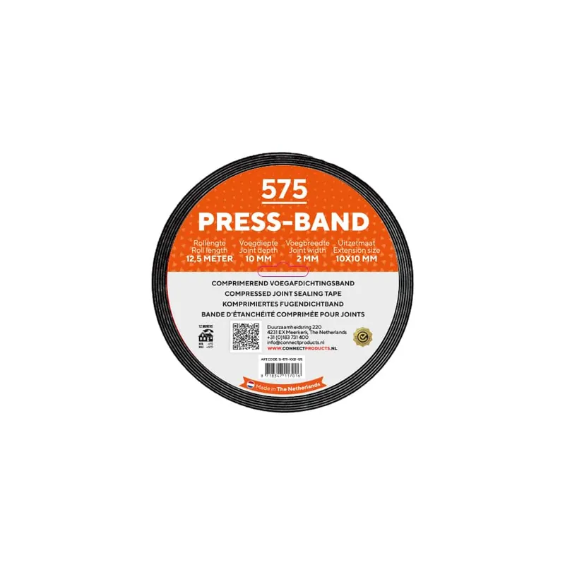 575 Press-band 15/3 x 10 Zwart rol á 10 meter