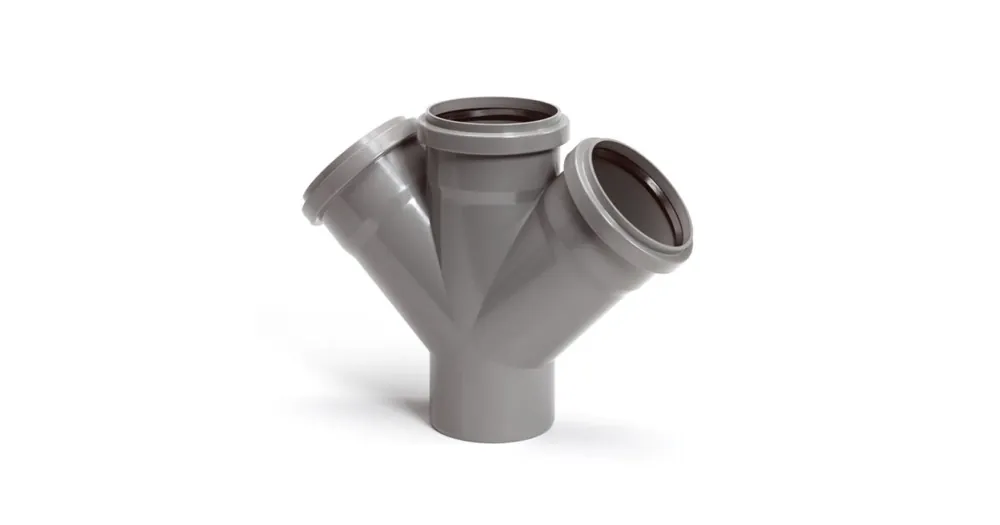 pvc dubbel T-stuk 45 graden, 3 x manchet / 1x spie