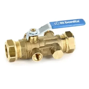 Bonfix messing kogelafsluiter met aftapgelegenheid en terugstroombeveiliging, 2x knel