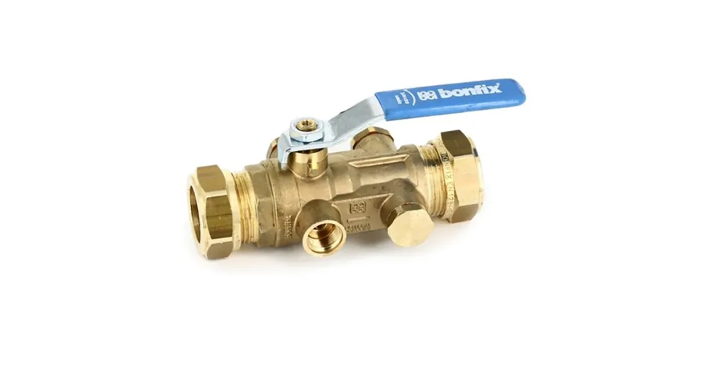Bonfix messing kogelafsluiter met aftapgelegenheid en terugstroombeveiliging, 2x knel