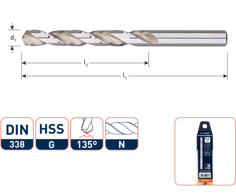 HSS-G SPIRAALBOOR, DIN338, TYPE N, OPTI-LINE, ø6,5
