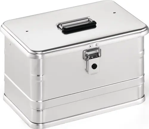 ALUMINIUM BOX L432XB335XH275MM 29 L MET KLAPHENDELSLUITING MET GATEN