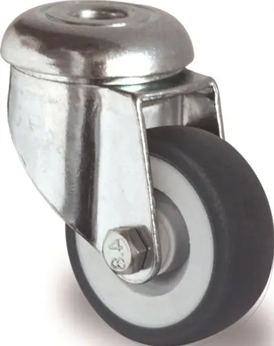 ZWENKWIEL WIEL D. 100MM DRAAGVERMOGEN 100KG MET ACHTERGAT GLIJLAGER RUBBER GRI