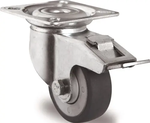 ZWENKWIEL MET TOTAALKLEM WIEL D. 100MM DRAAGVERMOGEN 100KG MET SCHROEFPLAAT KO