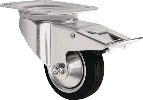ZWENKWIEL WIEL D. 200MM DRAAGVERMOGEN 205KG MET TOTALE REM VAN MASSIEF RUBBER