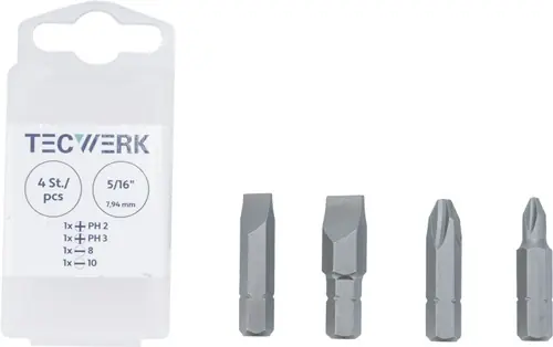 SET BITS 4 DELIG 5/16 INCH SLEUF 8 + 10 MM, PH 2 + 3 V. 4000828191 TECWERK
