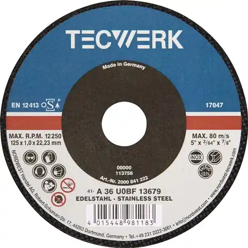 DOORSLIJPSCHIJF D125X1MM RECHT KERAMISCHE KORREL GAT 22,23 MM TECWERK