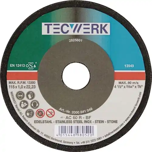 DOORSLIJPSCHIJF D125X1MM RECHT RVS / STAAL / STEEN GAT 22,23 MM TECWERK