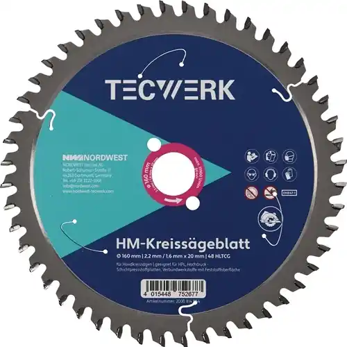 HANDCIRKELZAAGBLAD BUITEN-Ø 165 MM AANTAL TANDEN 48 HLTCG GAT 20 MM SNIJBREEDTE