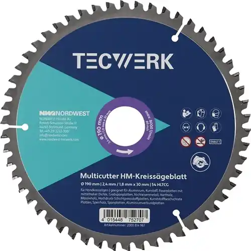HANDCIRKELZAAGBLAD BUITEN-Ø 190 MM AANTAL TANDEN 54 HLTCG GAT 30 MM SNIJBREEDTE