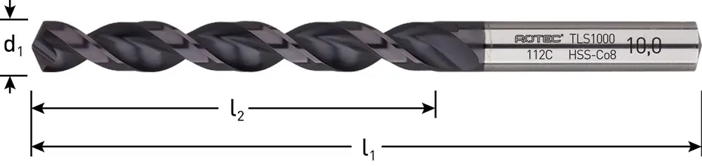 HSS-E SPIRAALBOOR, DIN 338, TYPE TLS1000, TIALN, ø5,7