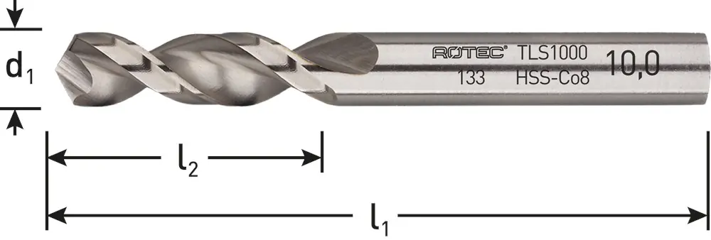 HSS-E PLAATWERKBOOR, DIN 1897, TYPE TLS1000, ø8,9