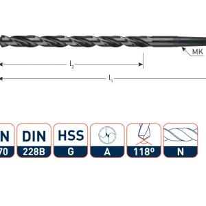 HSS-G MK1-SPIRAALBOOR, DIN 1870, TYPE N, ø10,0X360