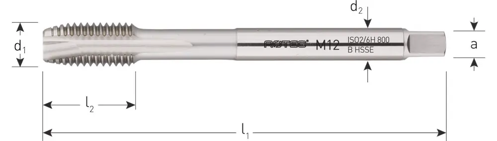 HSS-E MACHINETAP '800', DOORLOPEND, DIN 376, M16 (L)