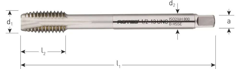 HSS-E MACHINETAP '800', DOORLOPEND, DIN 376, UNC 1"-8