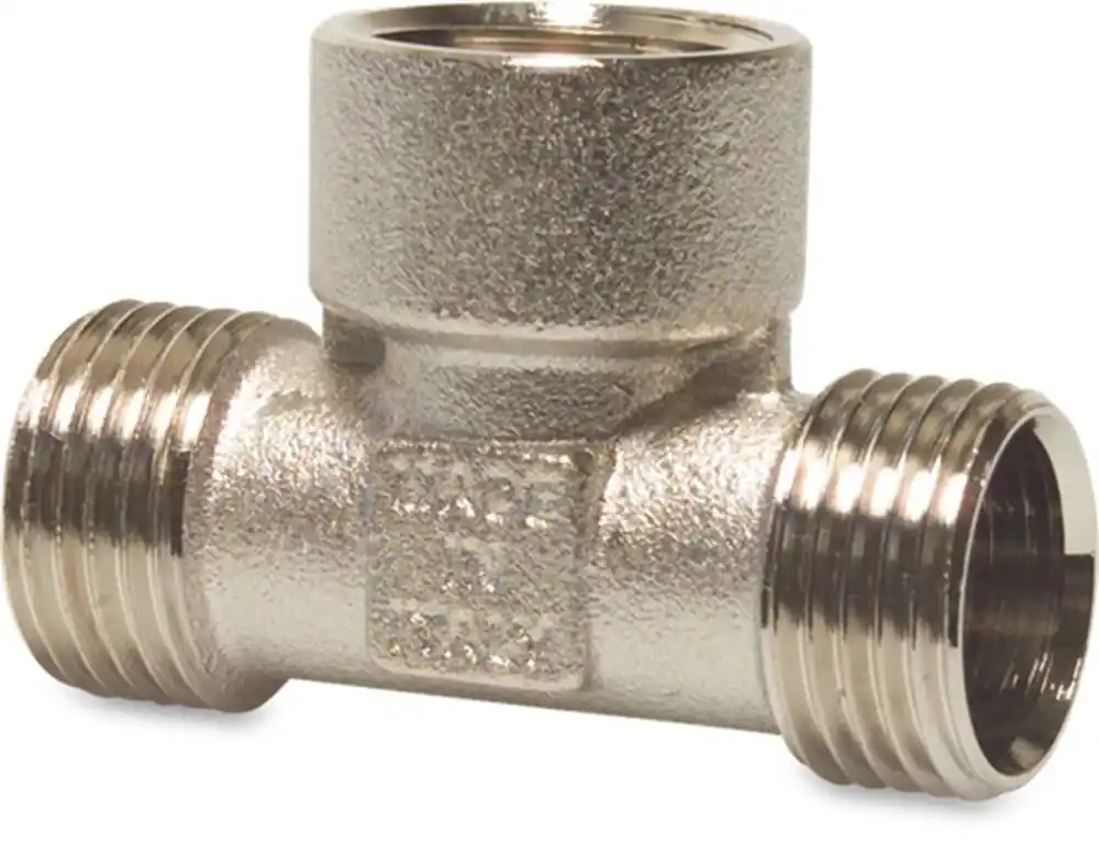 MULTI-FIT T-STUK 90° MESSING VERNIKKELD 1/2" BUITENDRAAD X BINNENDRAAD