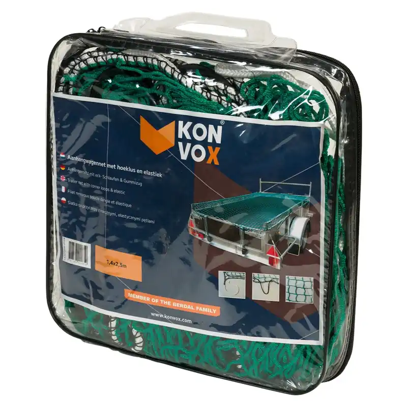 AANHANGWAGEN NET 140X250 ELAST HOEKLUSSEN&ELASTIEK GROFMAZIG