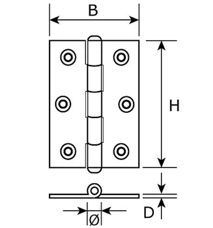 H161-40352102 / SMALSCHARNIER 40X35X1,6MM VASTE PEN MESSING