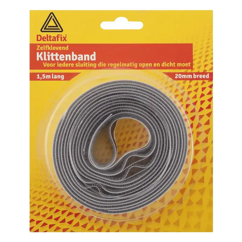 KLITTENBAND ZELFKLEVEND GROTE ROL HAAKJES GRIJS 20 MM BREED