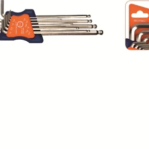 INBUSSLEUTELSET, IMP., LANG, KOGELKOP, 10-DLG. SW 1/16"-3/8"