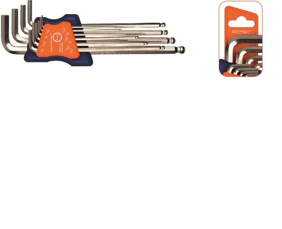 INBUSSLEUTELSET, IMP., LANG, KOGELKOP, 10-DLG. SW 1/16"-3/8"