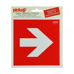 STICKER ROOD MET PIJL RECHT PICTO 150X150 MM