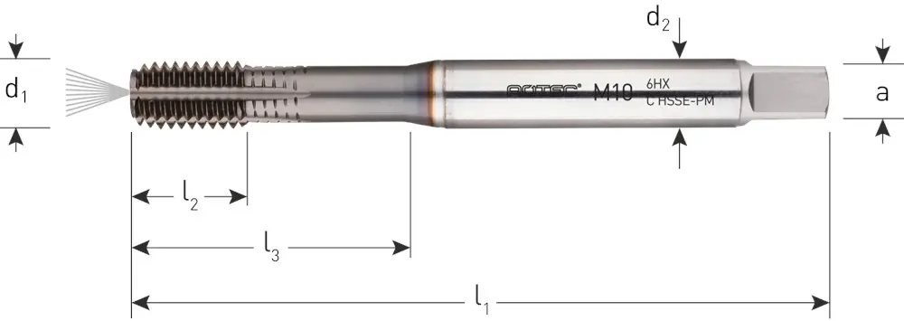 HSS-E PM ROLTAP, DIN 371, MET KOELKANALEN, TICN-GECOAT, M5