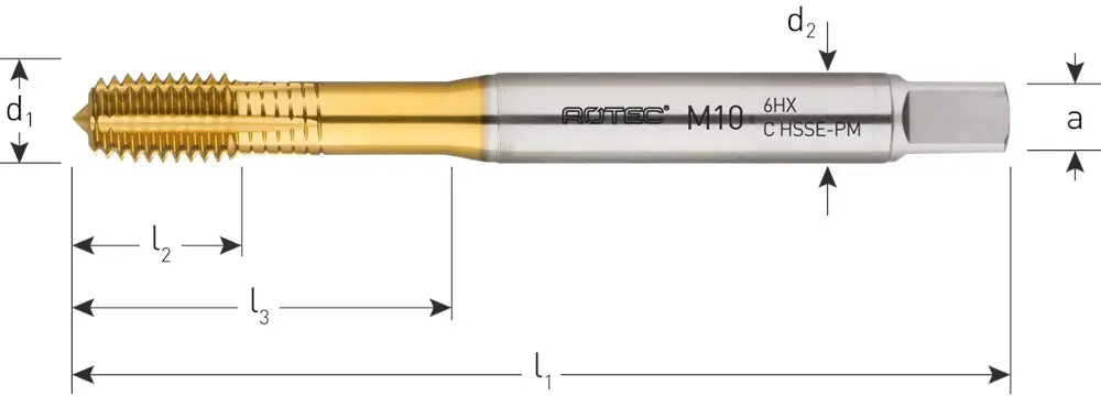 HSS-E PM ROLTAP, DIN 376, TIN-GECOAT, M16