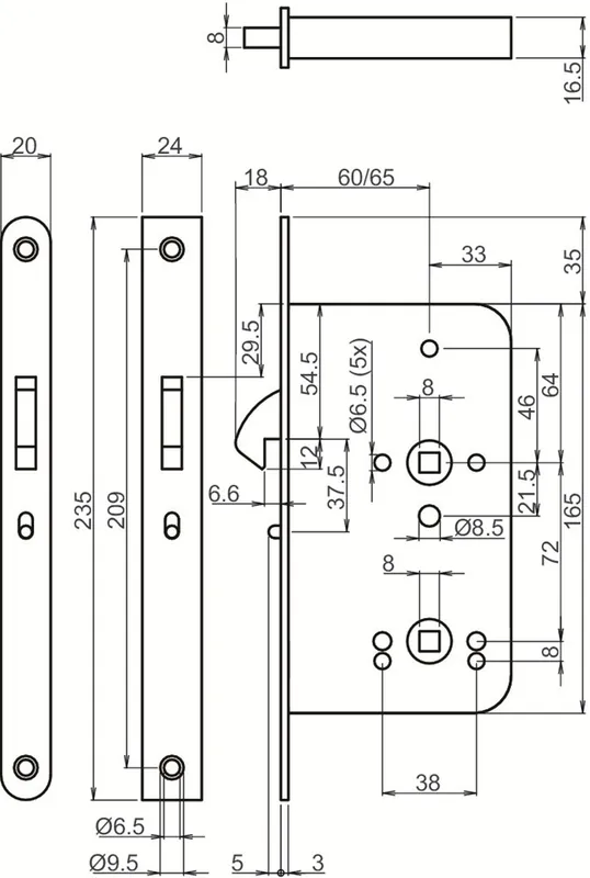 248817U2060 SCHUIFDEURSLOT, BADKAMER, DM60MM, WC72MM, KRUKGAT 8MM, VOO