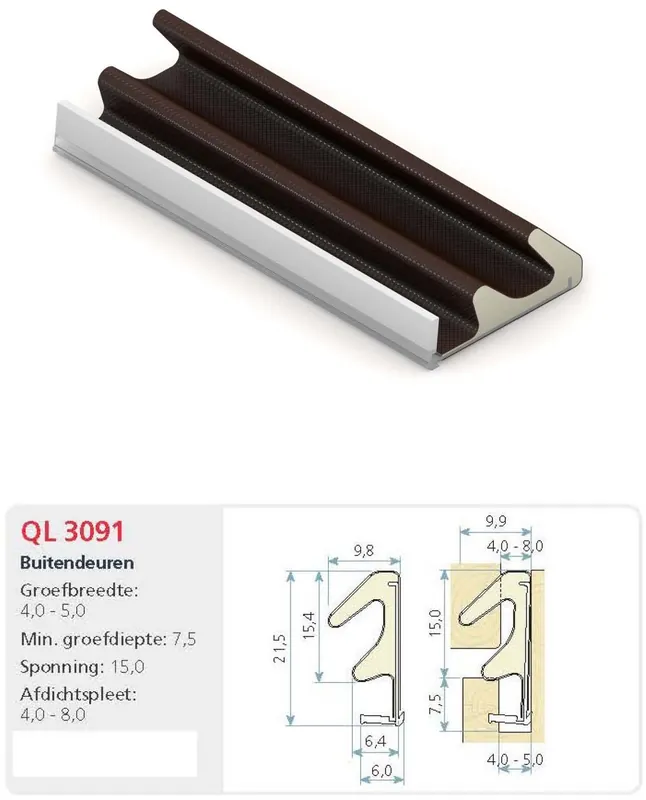 SCHLEGEL/Q-LON KADERDICHTING QL3091 ZWART 7 M KOPHOOGTE 15 MM