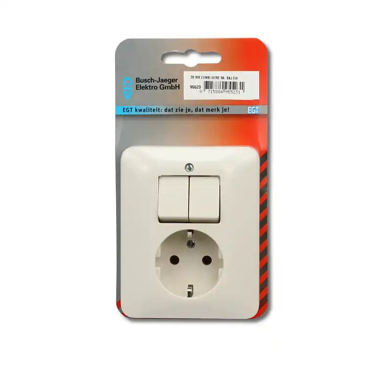 BUSCH-JAEGER INBOUW SERIE SCHAKELAAR & RANDAARDE STOPCONTACT KLEUR CRE