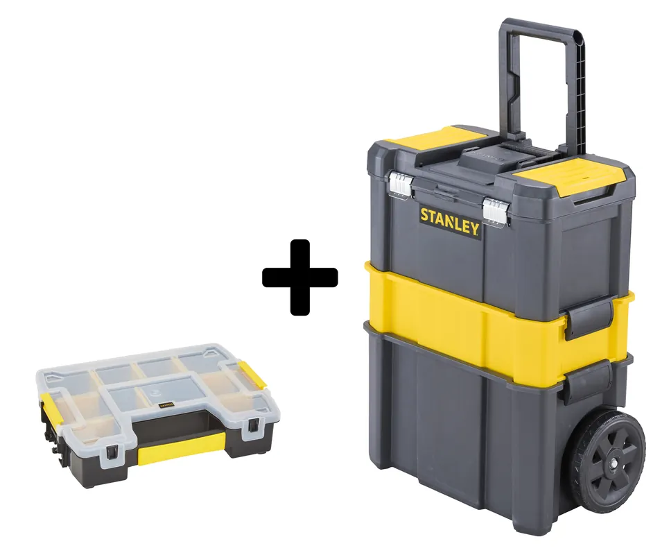STANLEY OPBERGSET - SORTMASTER ORGANISER LIGHT + GEREEDSCHAPSWAGEN ESSENTIAL