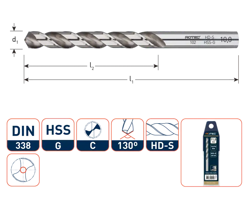 HSS-G SPIRAALBOOR, DIN 338, TYPE HD-S, ø3,1