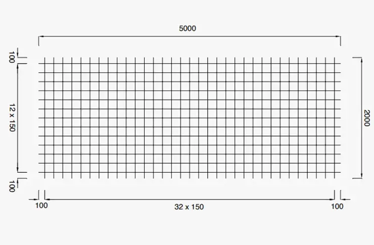 Bouwstaalmat P 130 A, 5/150mm, 5x2m