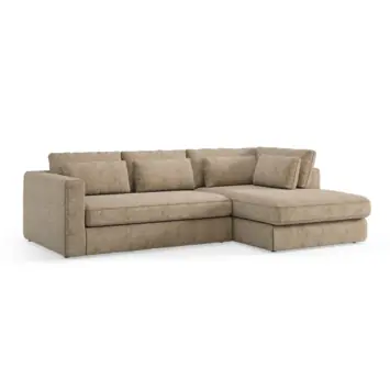 Hoekbank Max latte gerecycled stof met verlenging rechts