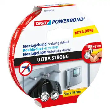 Tesa Powerbond Ultra Strong montagetape wit 5 m x 19 mm