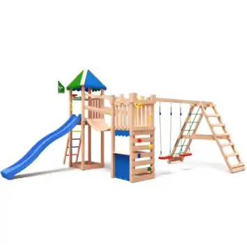Speeltoestel Jungle Gym Explorer douglas met glijbaan blauw en 2-klimrek module