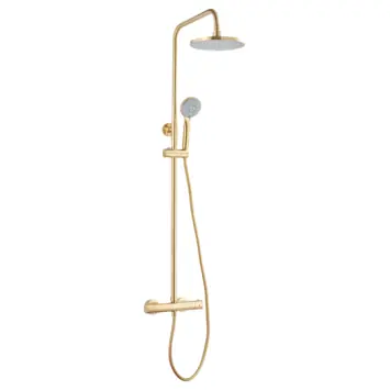 Atlantic regendoucheset Asher met handdouche 3 standen en thermostaatkraan goud - - hartafstand kraan 15 cm